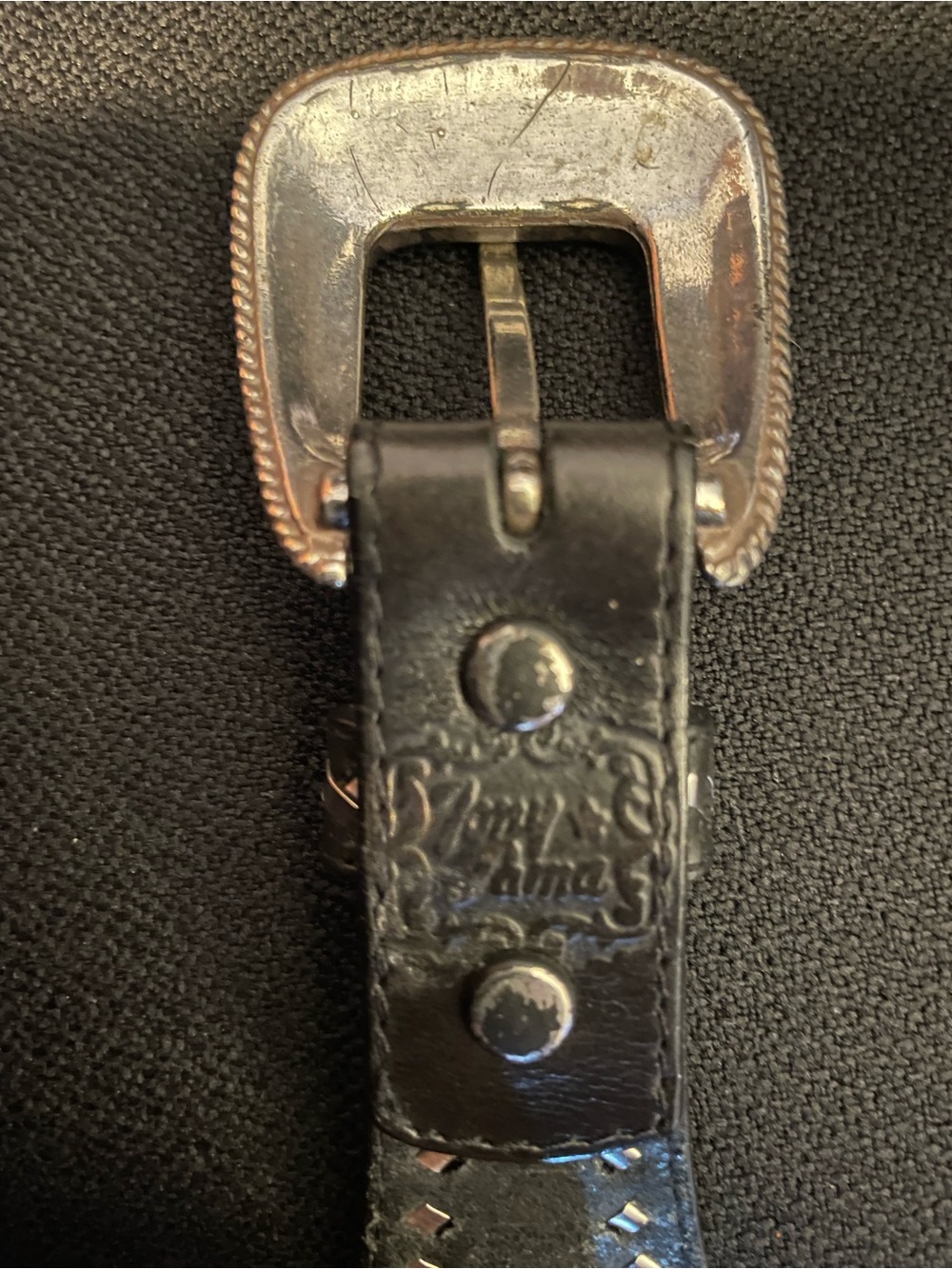 Tony Lama Black Leather Beaded Belt with Blue, White and Red Accents - Picture 8 of 8